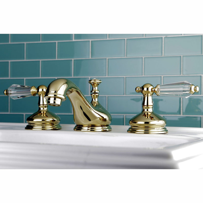 Wilshire Two-Handle 3-Hole Deck Mount Widespread Bathroom Faucet with Brass Pop-Up
