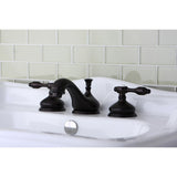 Tudor Two-Handle 3-Hole Deck Mount Widespread Bathroom Faucet with Brass Pop-Up Drain