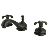 French Country Two-Handle 3-Hole Deck Mount Widespread Bathroom Faucet with Brass Pop-Up