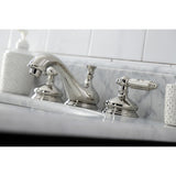 Georgian Two-Handle 3-Hole Deck Mount Widespread Bathroom Faucet with Brass Pop-Up