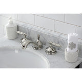 Georgian Two-Handle 3-Hole Deck Mount Widespread Bathroom Faucet with Brass Pop-Up