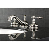 Heritage Two-Handle 3-Hole Deck Mount Widespread Bathroom Faucet with Brass Pop-Up