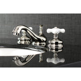 Heritage Two-Handle 3-Hole Deck Mount Widespread Bathroom Faucet with Brass Pop-Up Drain
