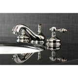 Tudor Two-Handle 3-Hole Deck Mount Widespread Bathroom Faucet with Brass Pop-Up Drain