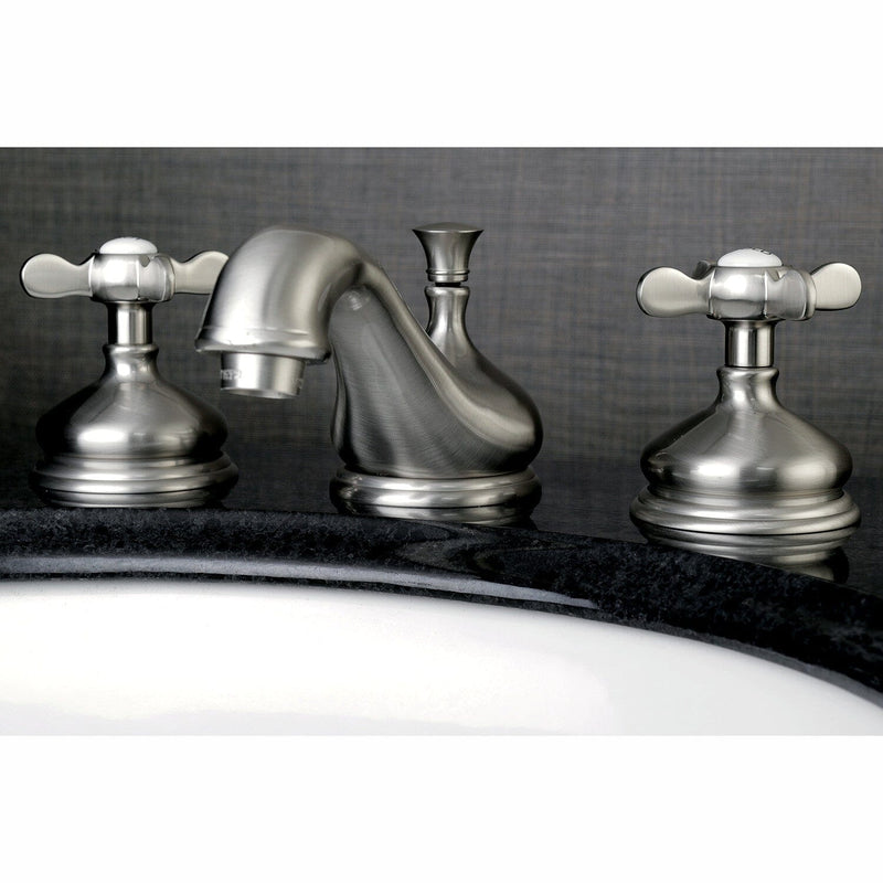 Essex Two-Handle 3-Hole Deck Mount Widespread Bathroom Faucet with Brass Pop-Up