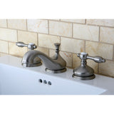 Tudor Two-Handle 3-Hole Deck Mount Widespread Bathroom Faucet with Brass Pop-Up Drain