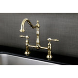 Tudor Two-Handle 2-Hole Deck Mount Bridge Kitchen Faucet