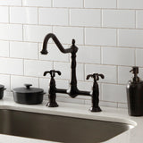 French Country Two-Handle 2-Hole Deck Mount Bridge Kitchen Faucet