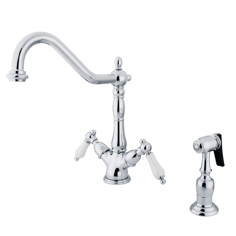 Heritage Two-Handle 2-or-4 Hole Kitchen Faucet with Brass Sprayer