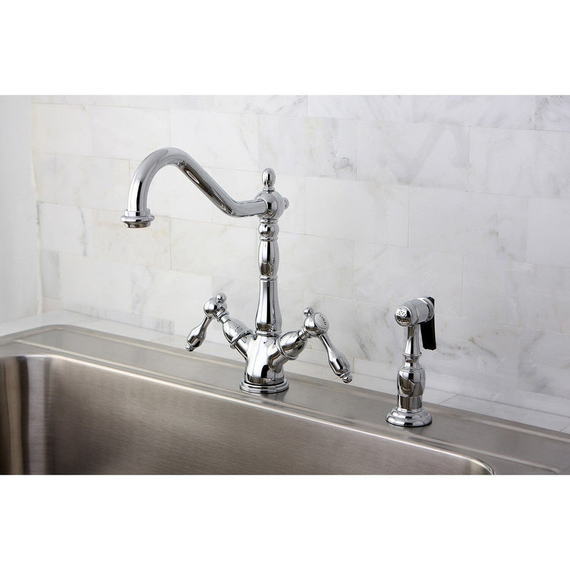 Tudor Two-Handle 2-or-4 Hole Kitchen Faucet with Brass Sprayer