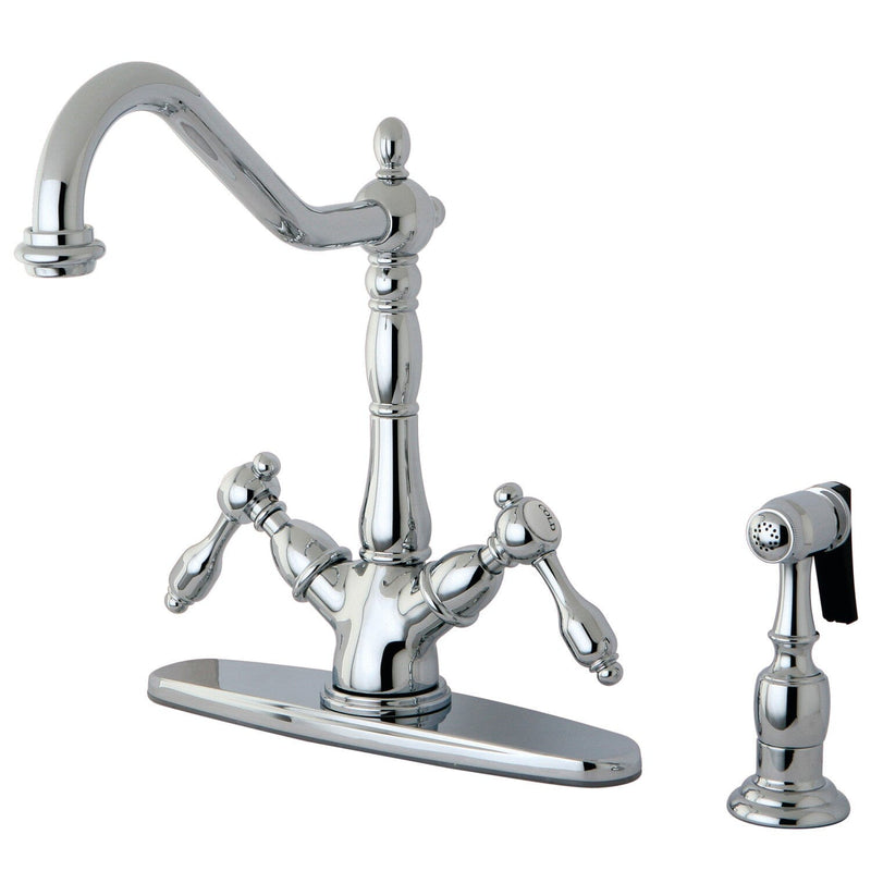 Tudor Two-Handle 2-or-4 Hole Kitchen Faucet with Brass Sprayer