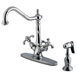 French Country Two-Handle 2-or-4 Hole Kitchen Faucet with Brass Sprayer