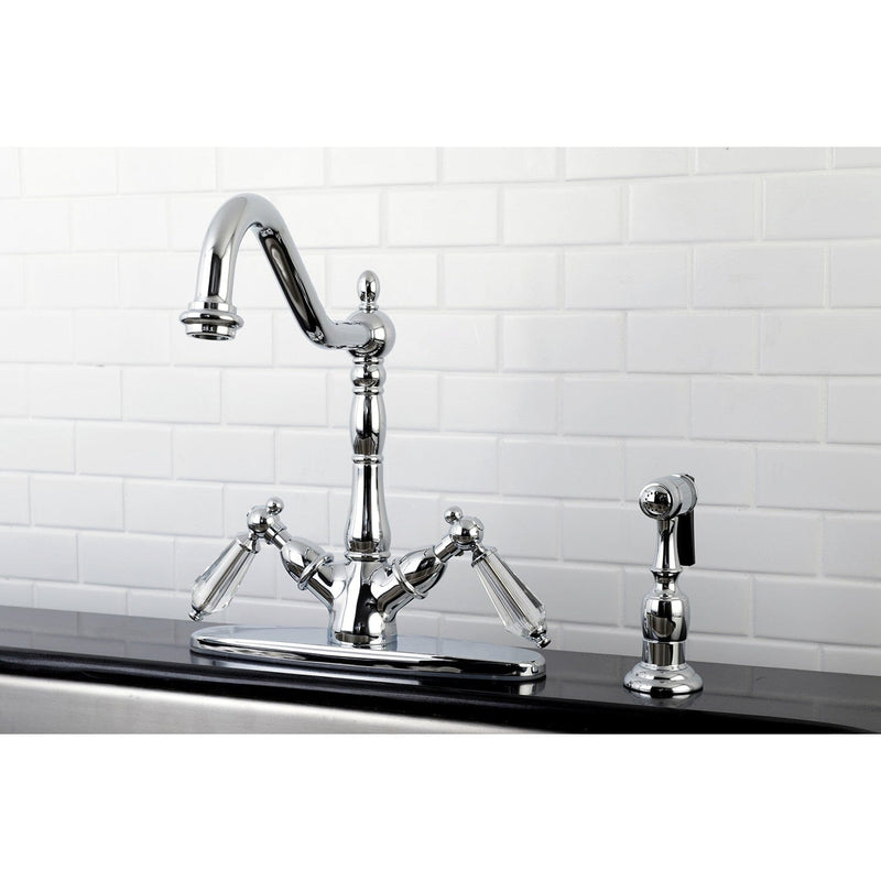 Wilshire Two-Handle 2-or-4 Hole Kitchen Faucet with Brass Sprayer