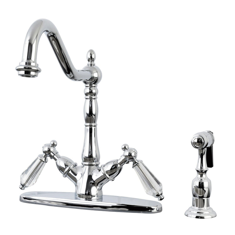 Wilshire Two-Handle 2-or-4 Hole Kitchen Faucet with Brass Sprayer