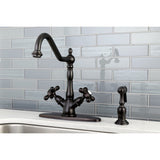 Heritage Two-Handle 2-or-4 Hole Kitchen Faucet with Brass Sprayer
