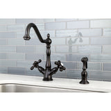 Heritage Two-Handle 2-or-4 Hole Kitchen Faucet with Brass Sprayer