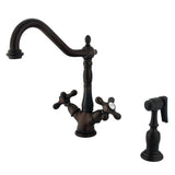 Heritage Two-Handle 2-or-4 Hole Kitchen Faucet with Brass Sprayer