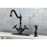 Essex Two-Handle 2-or-4 Hole Kitchen Faucet with Brass Sprayer