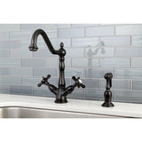 Essex Two-Handle 2-or-4 Hole Kitchen Faucet with Brass Sprayer