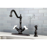 Heritage Two-Handle 2-or-4 Hole Kitchen Faucet with Brass Sprayer