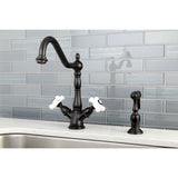 Heritage Two-Handle 2-or-4 Hole Kitchen Faucet with Brass Sprayer
