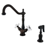 Heritage Two-Handle 2-or-4 Hole Kitchen Faucet with Brass Sprayer