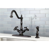 French Country Two-Handle 2-or-4 Hole Kitchen Faucet with Brass Sprayer