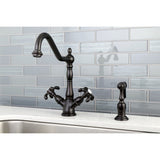 French Country Two-Handle 2-or-4 Hole Kitchen Faucet with Brass Sprayer