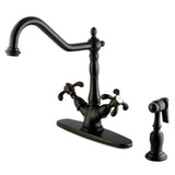 French Country Two-Handle 2-or-4 Hole Kitchen Faucet with Brass Sprayer