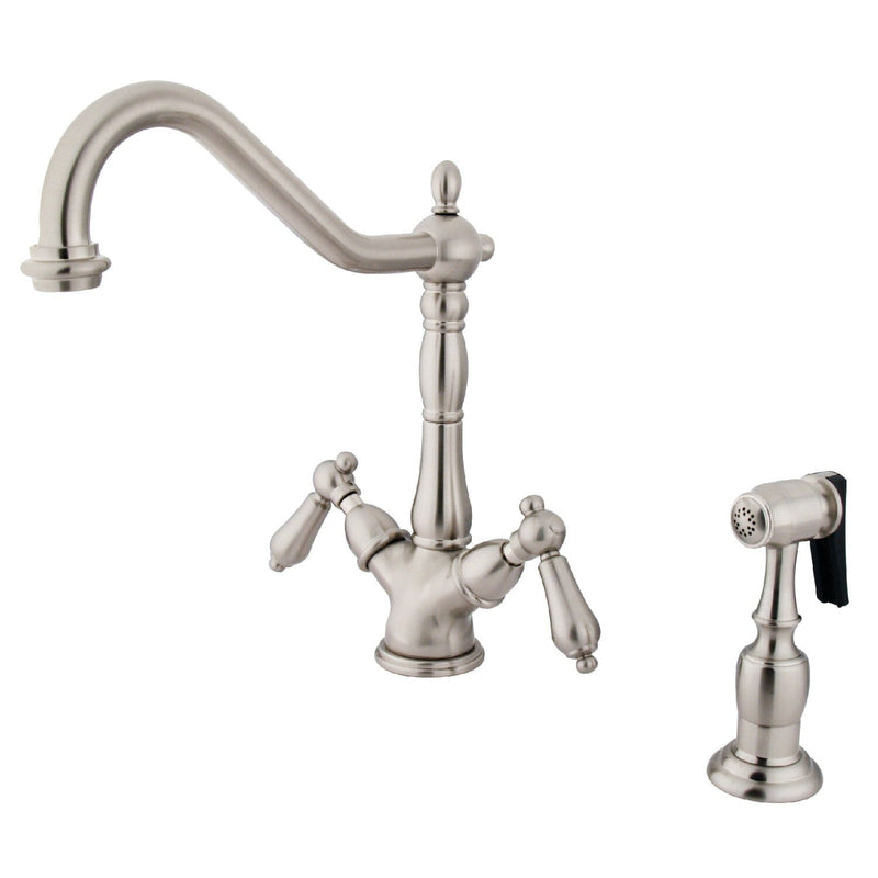 Heritage Two-Handle 2-or-4 Hole Kitchen Faucet with Brass Sprayer