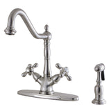 Heritage Two-Handle 2-or-4 Hole Kitchen Faucet with Brass Sprayer
