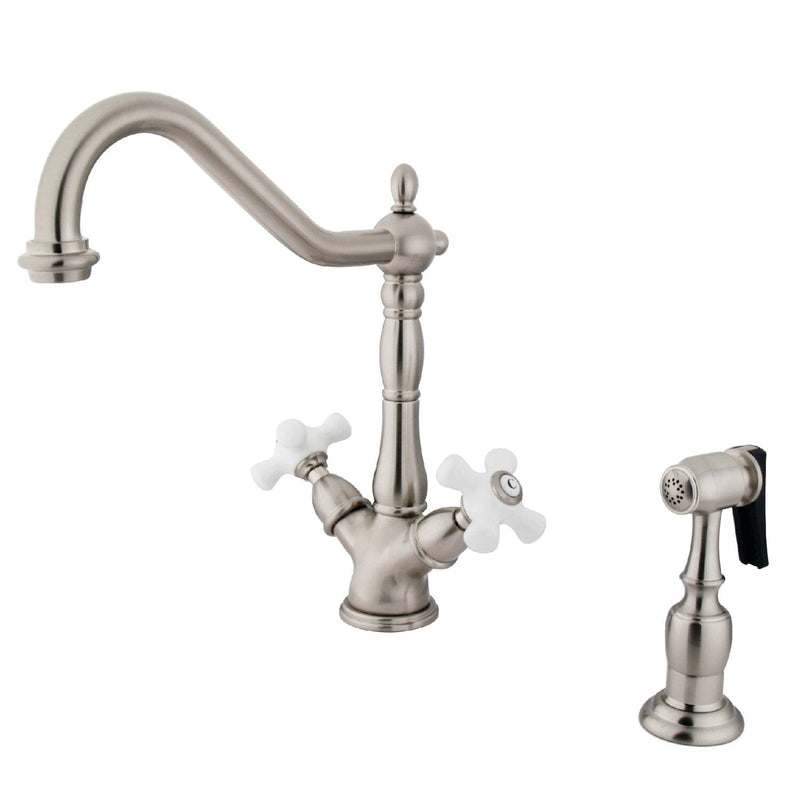 Heritage Two-Handle 2-or-4 Hole Kitchen Faucet with Brass Sprayer