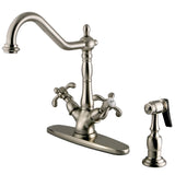 French Country Two-Handle 2-or-4 Hole Kitchen Faucet with Brass Sprayer