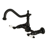 Heritage Double-Handle 2-Hole Wall-Mount Bridge Kitchen Faucet