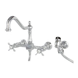 Essex Two-Handle 3-Hole Wall Mount Bridge Kitchen Faucet with Brass Sprayer
