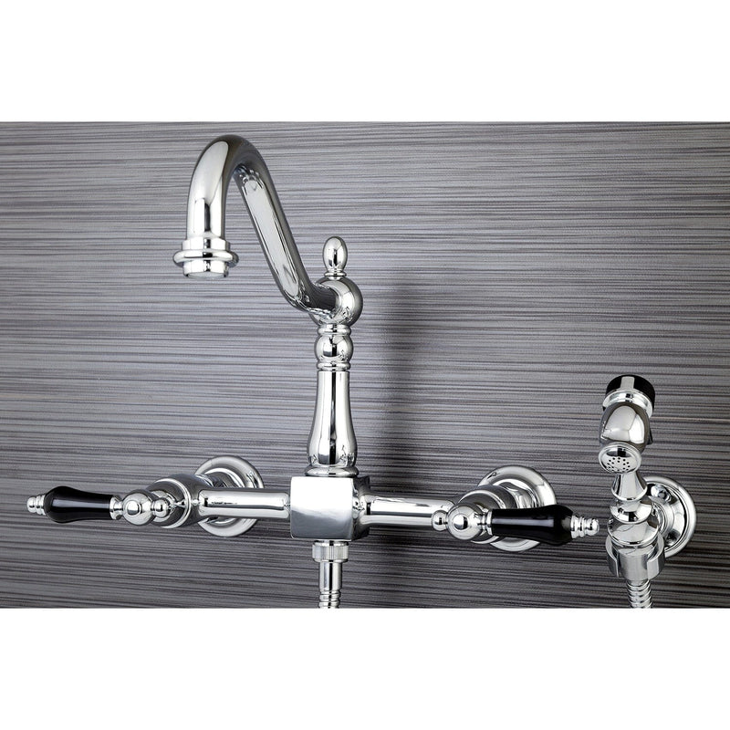 Duchess Double-Handle 3-Hole Wall-Mount Bridge Kitchen Faucet with Brass Sprayer