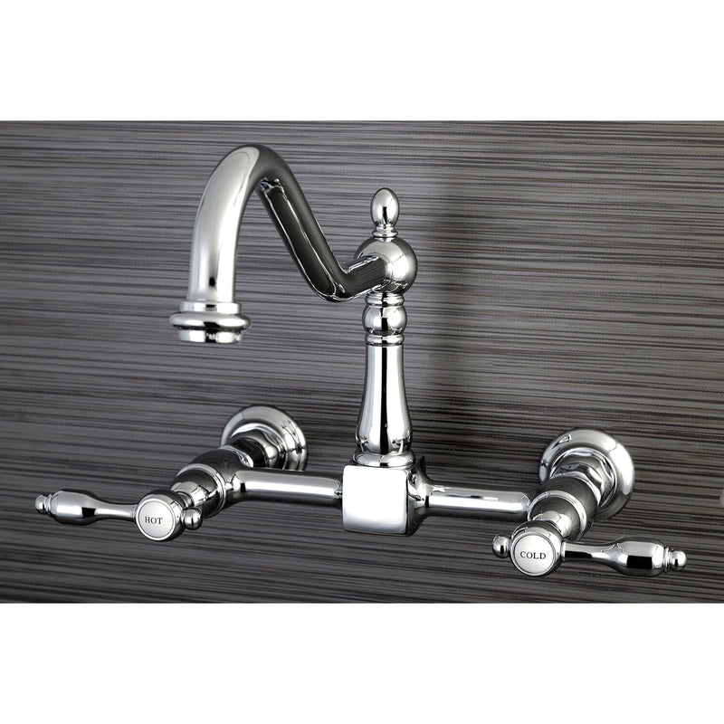 Tudor Double-Handle 2-Hole Wall-Mount Bridge Kitchen Faucet