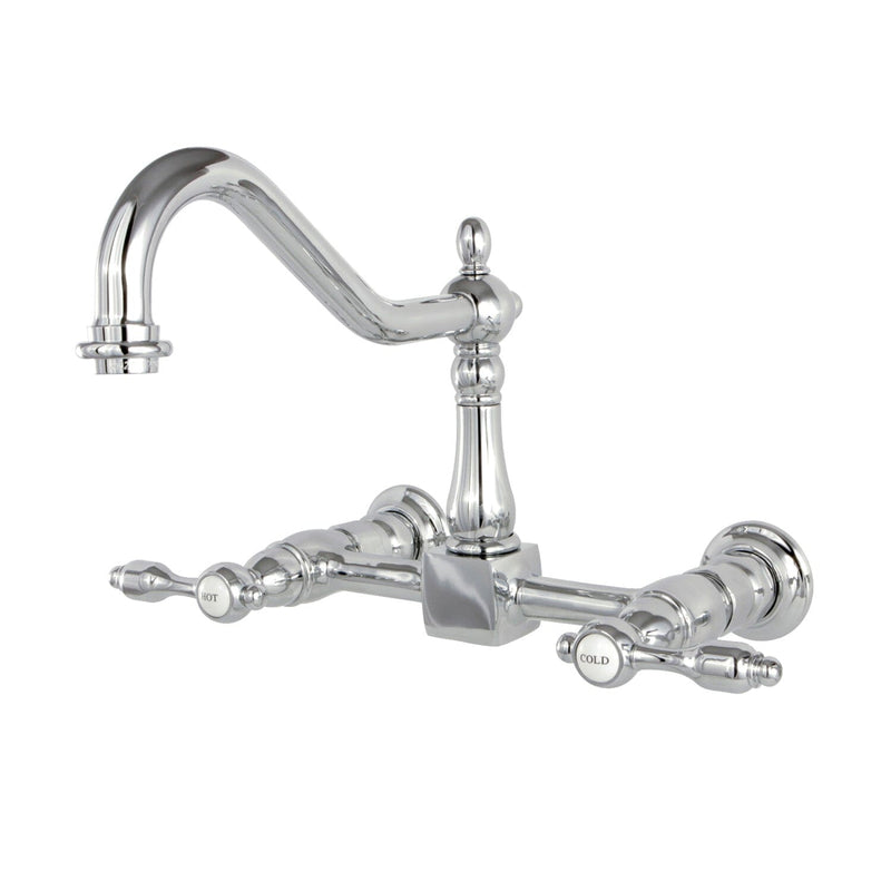 Tudor Double-Handle 2-Hole Wall-Mount Bridge Kitchen Faucet