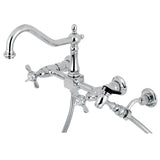 Essex Two-Handle 3-Hole Wall Mount Bridge Kitchen Faucet with Brass Sprayer
