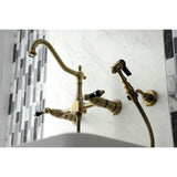 Duchess Double-Handle 3-Hole Wall-Mount Bridge Kitchen Faucet with Brass Sprayer