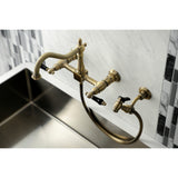 Duchess Double-Handle 3-Hole Wall-Mount Bridge Kitchen Faucet with Brass Sprayer