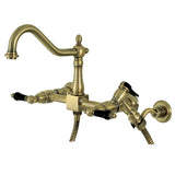 Duchess Double-Handle 3-Hole Wall-Mount Bridge Kitchen Faucet with Brass Sprayer