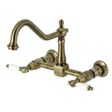 Heritage Double-Handle 2-Hole Wall-Mount Bridge Kitchen Faucet