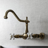Heritage Double-Handle 2-Hole Wall-Mount Bridge Kitchen Faucet