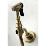 Heritage Double-Handle 3-Hole Wall-Mount Bridge Kitchen Faucet with Brass Sprayer