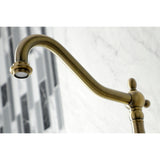 Heritage Double-Handle 3-Hole Wall-Mount Bridge Kitchen Faucet with Brass Sprayer