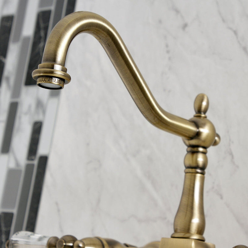 Wilshire Double-Handle 3-Hole Wall-Mount Bridge Kitchen Faucet with Brass Sprayer