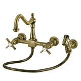 Millennium Double-Handle 3-Hole Wall-Mount Bridge Kitchen Faucet with Brass Sprayer