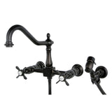 Essex Two-Handle 3-Hole Wall Mount Bridge Kitchen Faucet with Brass Sprayer