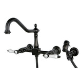 Bel-Air Double-Handle 3-Hole Wall-Mount Bridge Kitchen Faucet with Brass Sprayer
